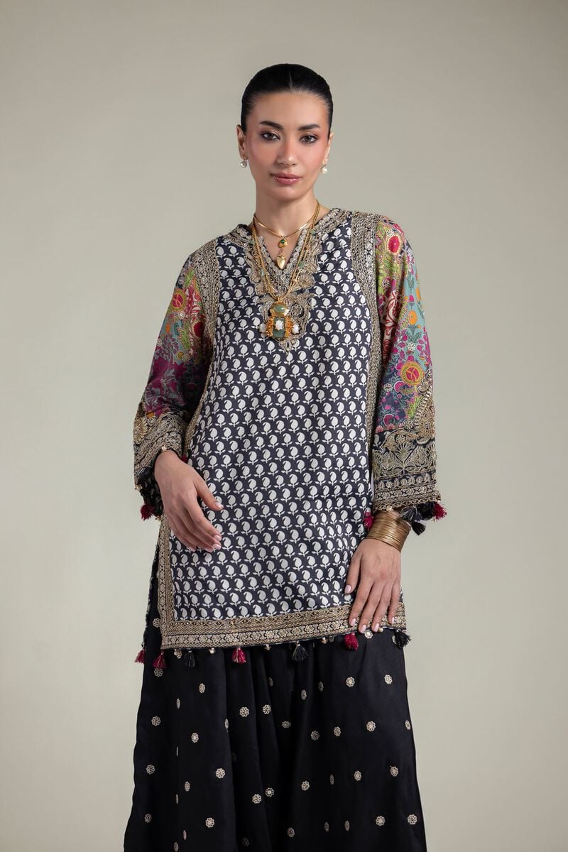 Embroidered | Raw Silk | Black 2-Piece Set | USD 125.00