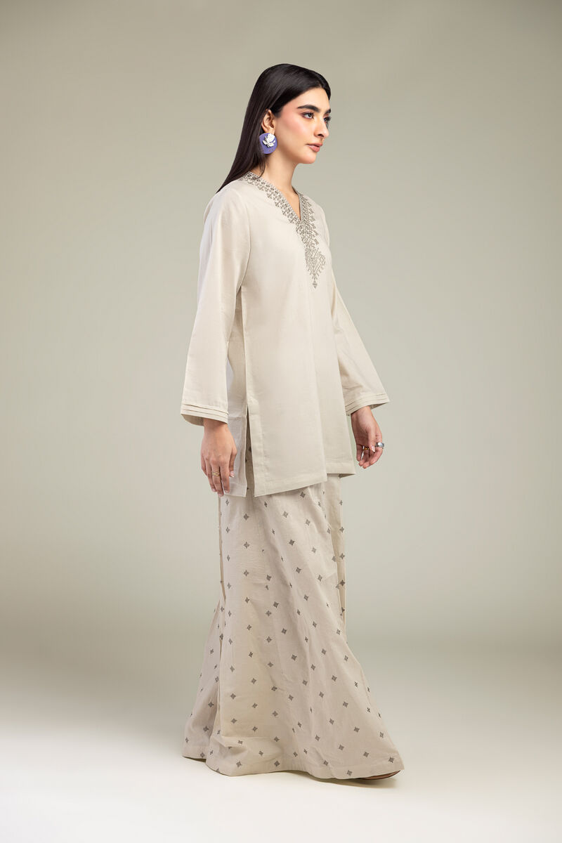 Embroidered | Cambric | Beige Cambric Pants | USD 35.00