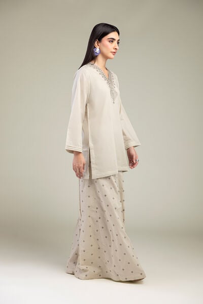 Embroidered | Cambric | Beige Cambric Pants | USD 35.00
