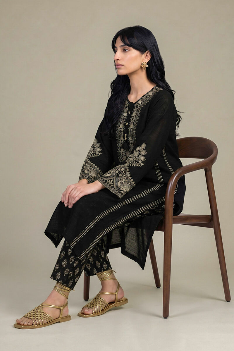 Printed | Light Khaddar | Black Khaddar Kurta | USD 45.00