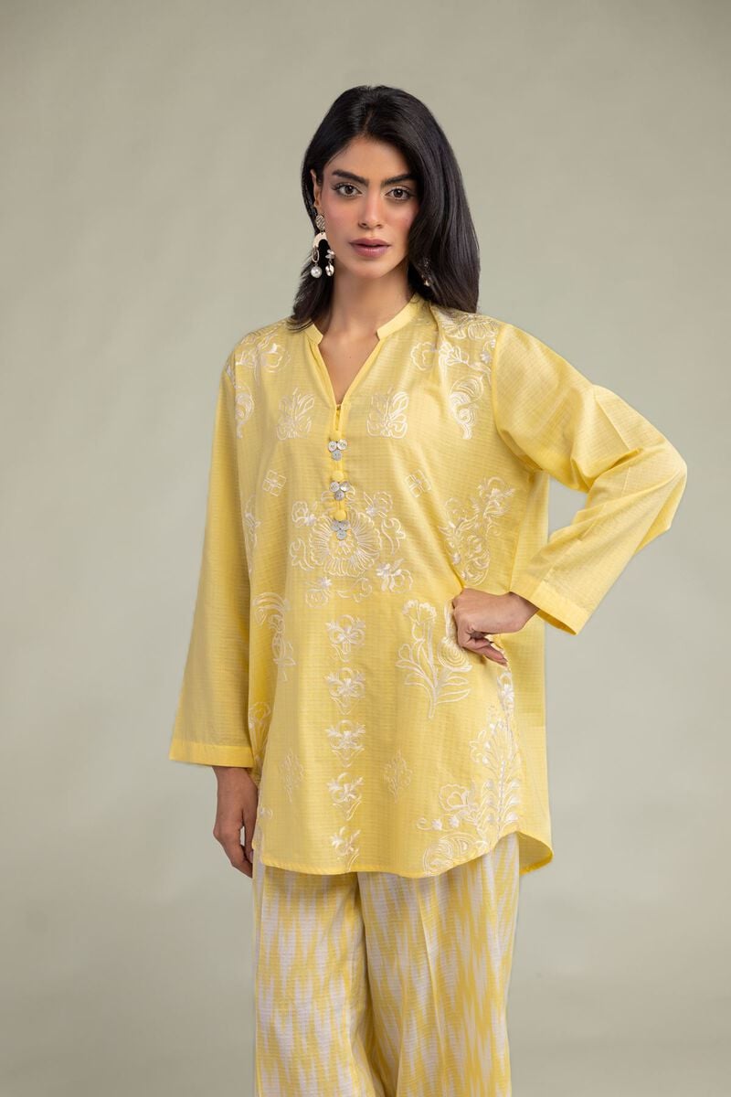 Embroidered | Cotton Dobby | Yellow Floral Kurta | USD 40.00