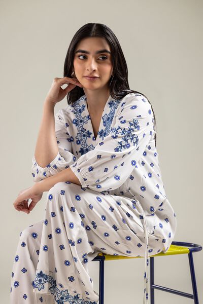 Embroidered | Viscose Crepe | Short White Blouse | USD 40.00