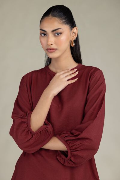 Dyed | Crepe | Solid Maroon Shirt | USD 40.00