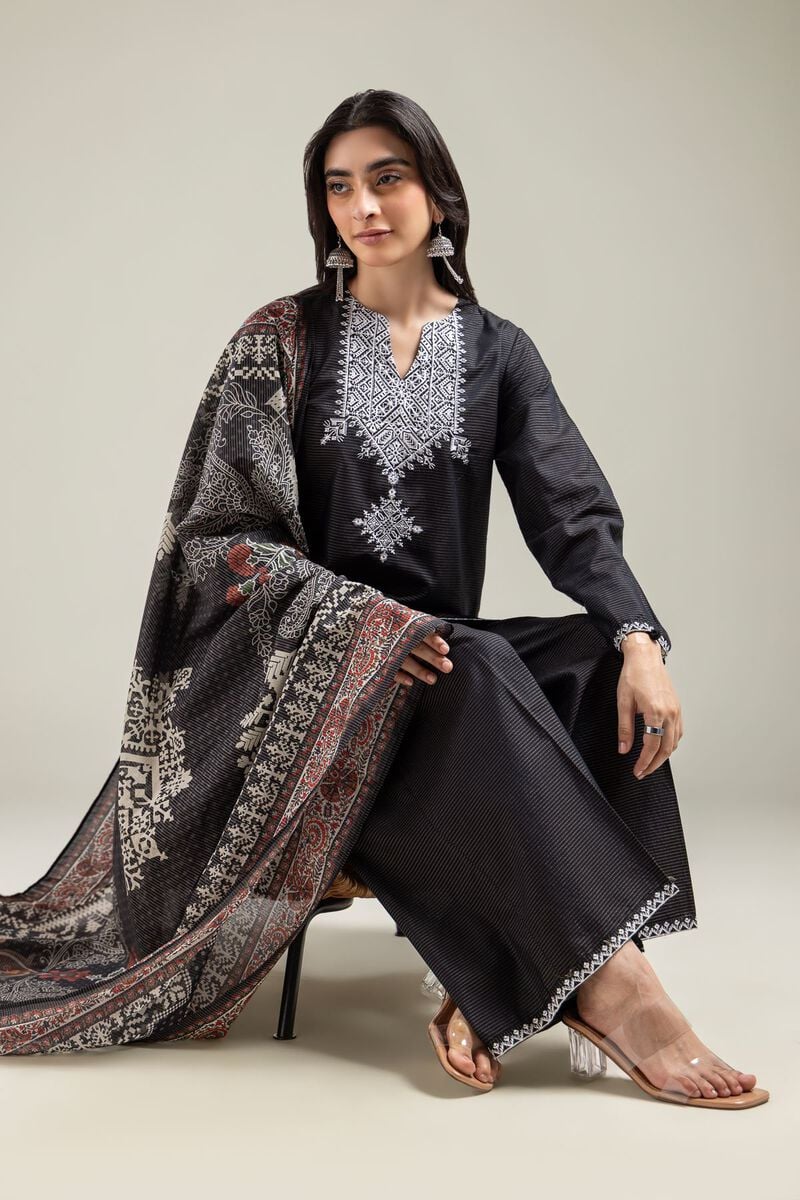 Embroidered | Mesuri | V-Neck Black Kurta | USD 35.00