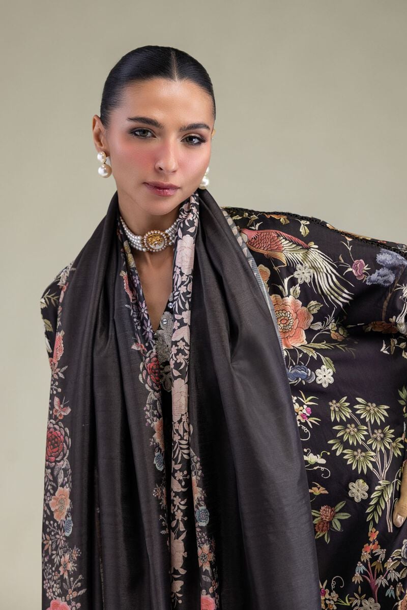 Embroidered | Polyester Silk | Black Silk Dupatta | USD 30.00