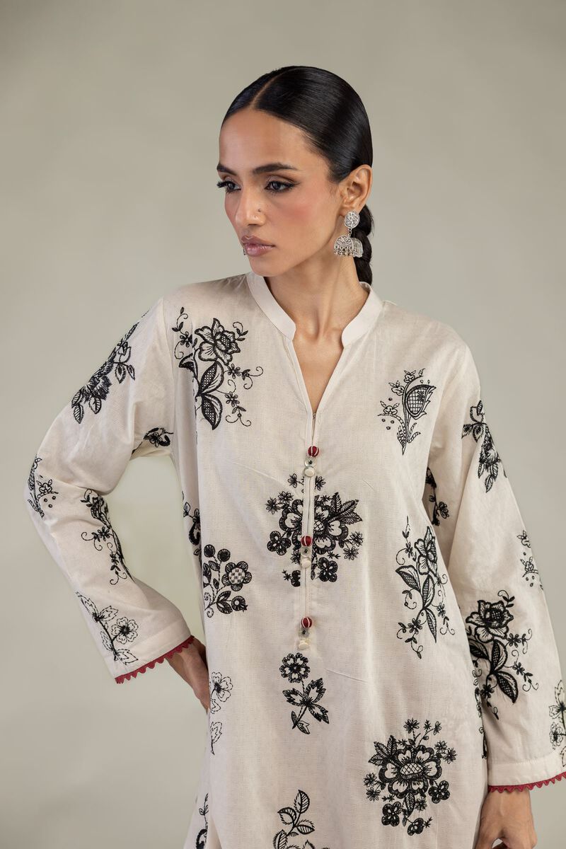 Embroidered | Cotton Dobby | Floral Longline Kurta | USD 55.00