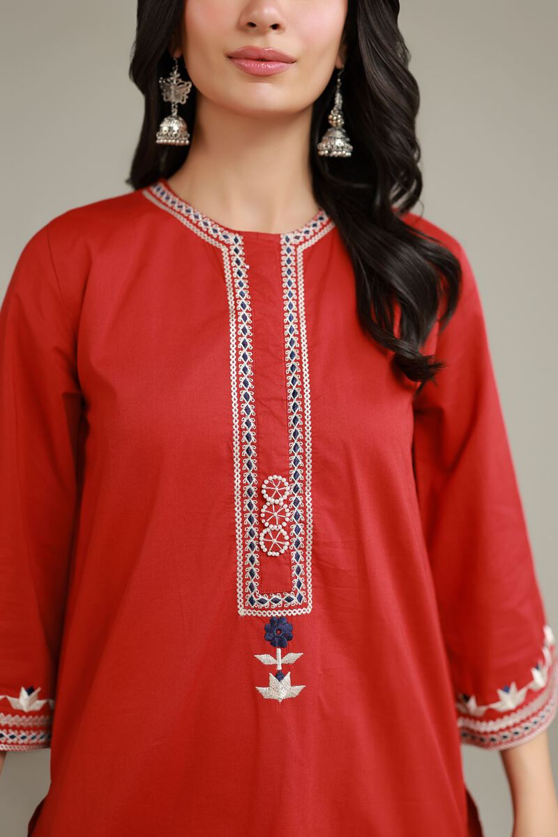 Embroidered | Cambric | Red Cambric Kurta | USD 35.00
