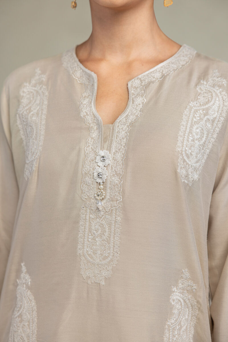 Raw Silk | Paisley Beige  Kurta | USD 70.00
