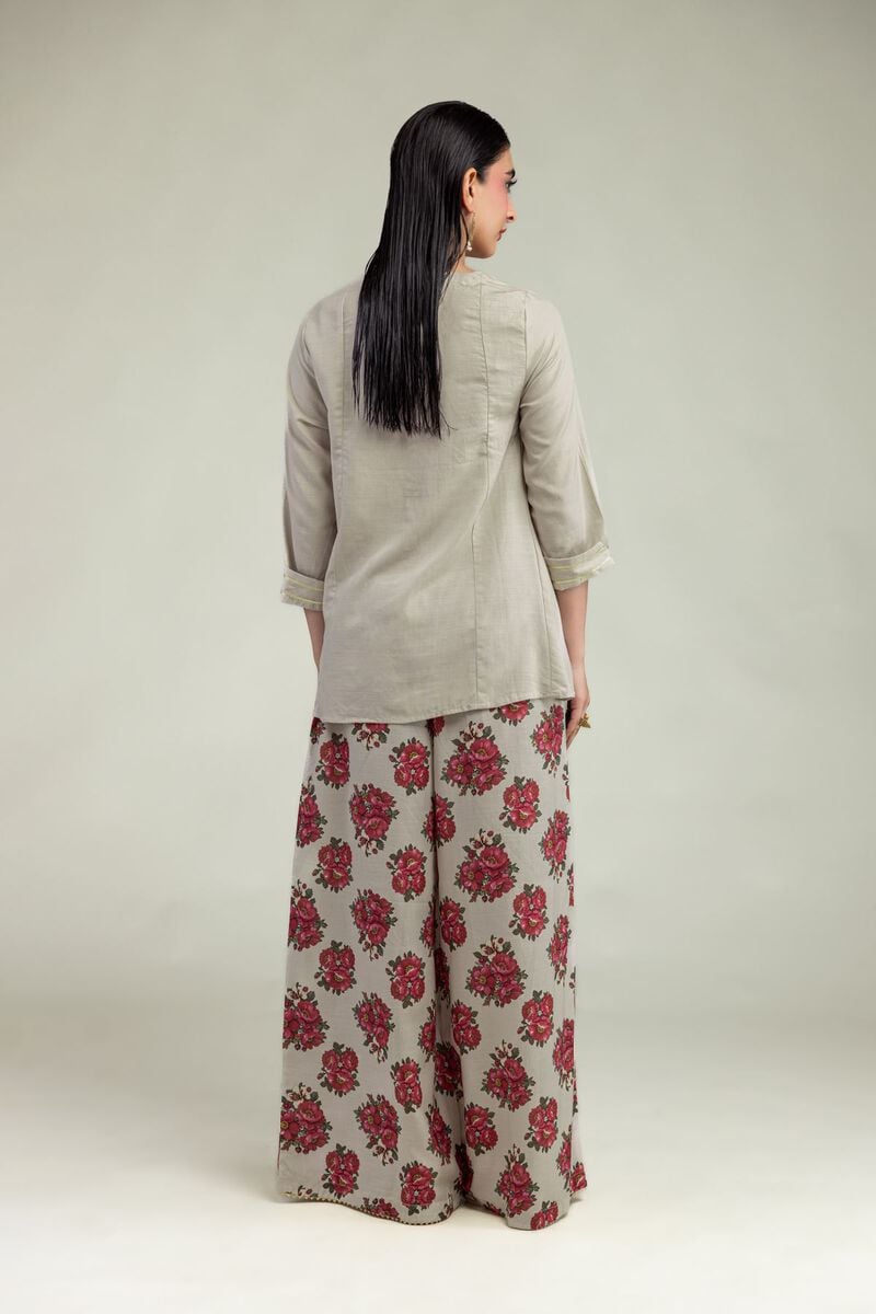 Embroidered | Raw Silk | Beige V-Neck Kurta | USD 40.00
