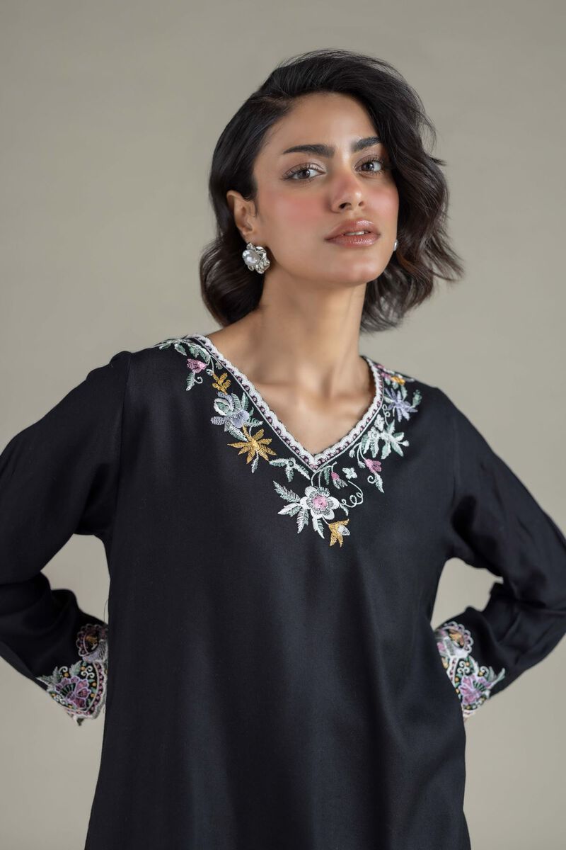 Embroidered | Heavy Blended Viscose | Floral V-Neck Kurta | USD 40.00