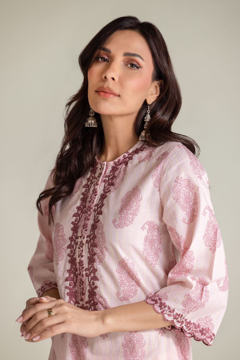 Embroidered | Cambric | Pink Paisley Kurta | USD 35.00