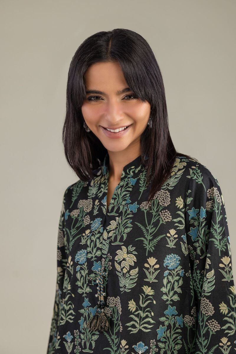 Printed | Cambric | Black Floral Kurta | USD 35.00