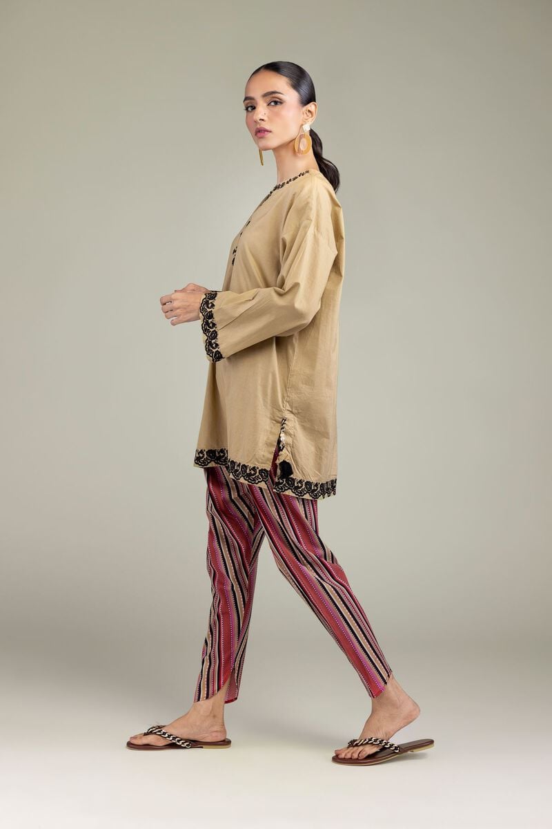 Embroidered | Cambric | Beige Cambric Kurta | USD 40.00