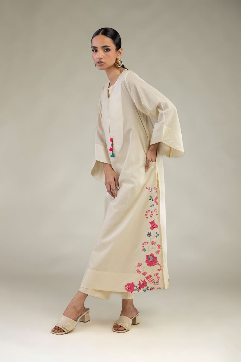 Embroidered | Cambric | Long Floral Kurta | USD 40.00