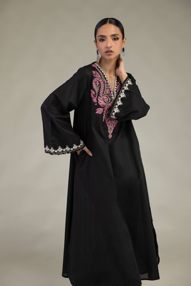 Embroidered | Cambric | Black Longline Kurta | USD 35.00