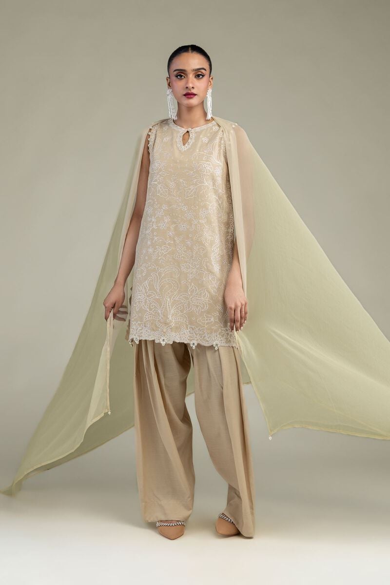 Embroidered | Chiffon | Beige Chiffon Dupatta | USD 30.00