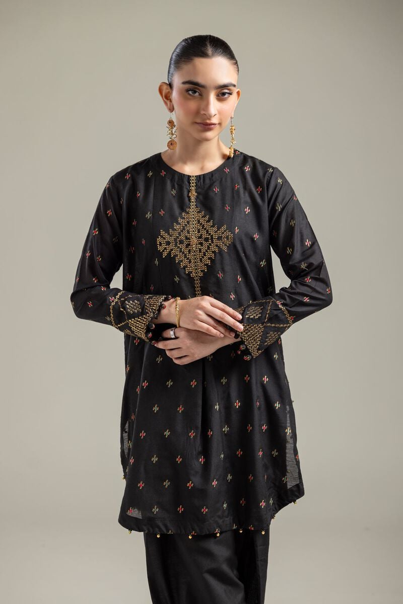 Raw Silk | Short Black Kurta | USD 55.00
