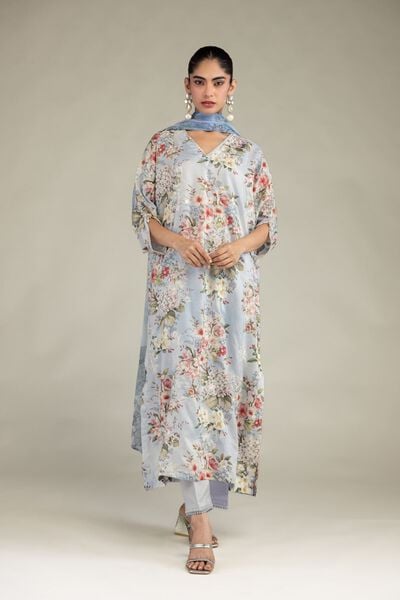 Embroidered | Blended Viscose | Blue Viscose Pants | USD 30.00