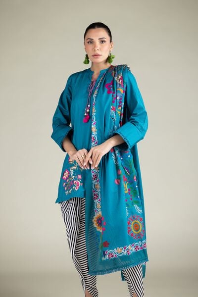 Embroidered | Cotton Net | Floral Fringe Dupatta | USD 25.00