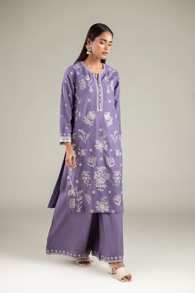 Embroidered | Raw Silk | Relaxed Floral Pants | USD 40.00