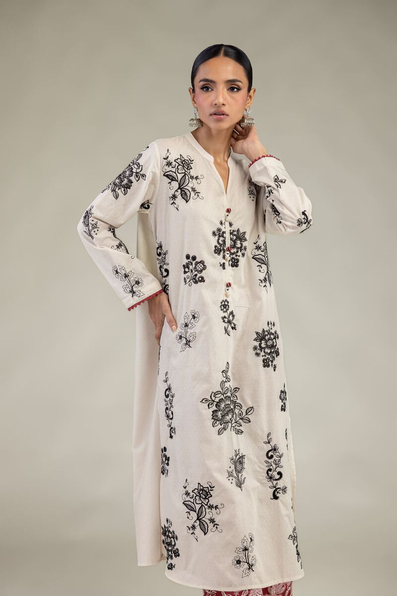 Embroidered | Cotton Dobby | Floral Longline Kurta | USD 55.00