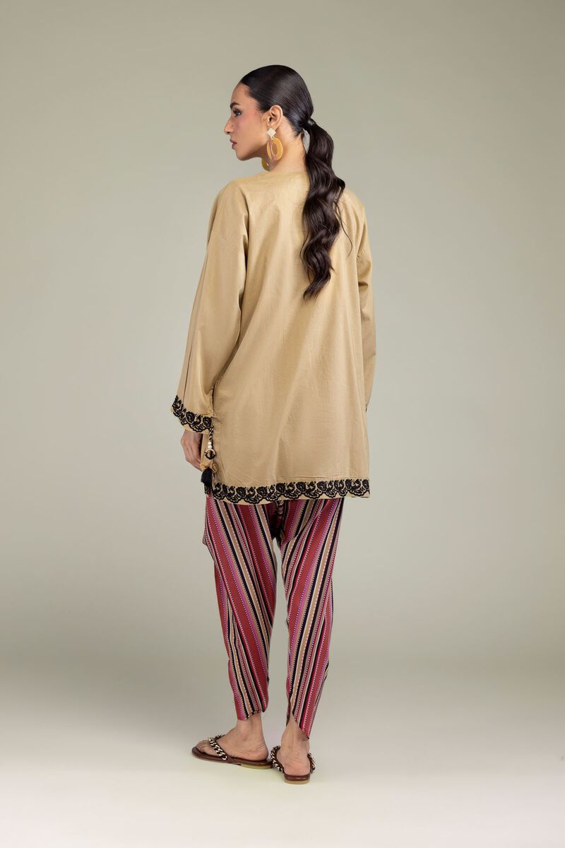 Embroidered | Cambric | Beige Cambric Kurta | USD 40.00