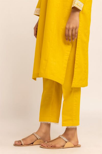 Solid Straight Pants, YELLOW, hi-res