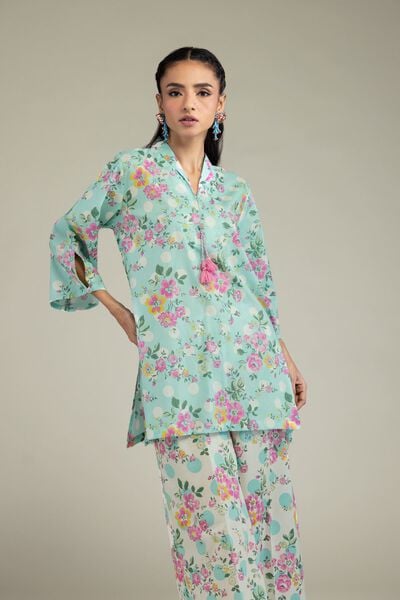 Printed | Cambric | Floral Mint Kurta | USD 30.00