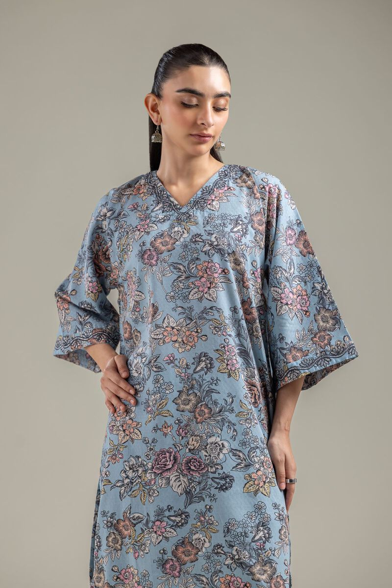 Embroidered | Cotton Dobby | Blue Longline Kurta | USD 35.00