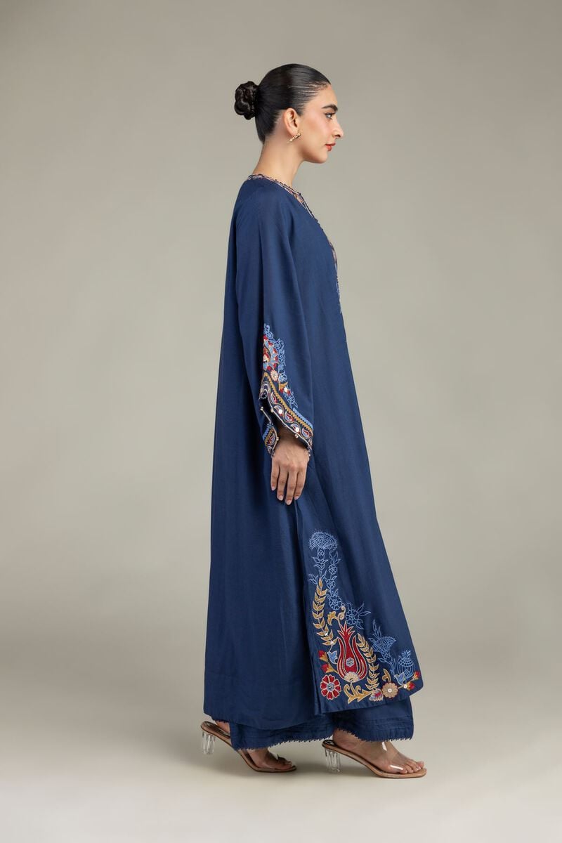 Embroidered | Raw Silk | Silk Navy Pants | USD 30.00