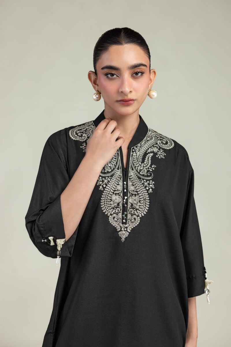 Embroidered | Arabic Lawn | Black Lawn Kurta | USD 35.00