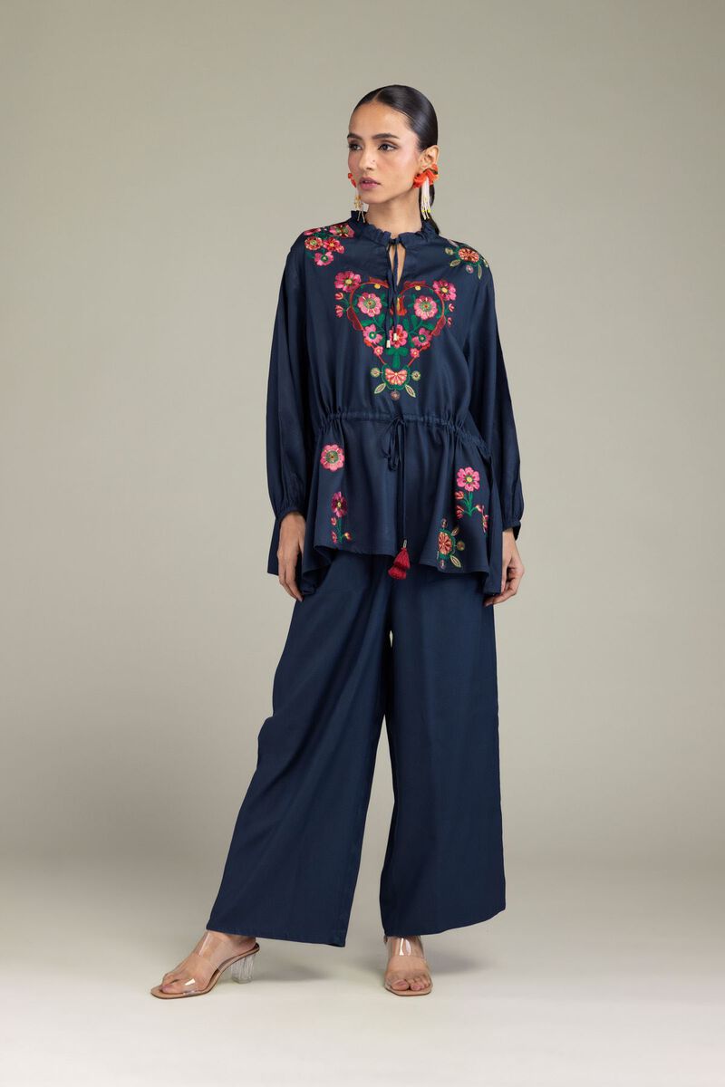 Embroidered | Viscose Crepe | Solid Viscose Trousers | null
