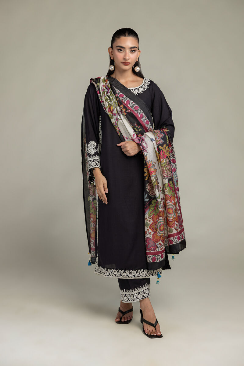 Embroidered  | Polyester Silk | Black Silk Dupatta | USD 35.00
