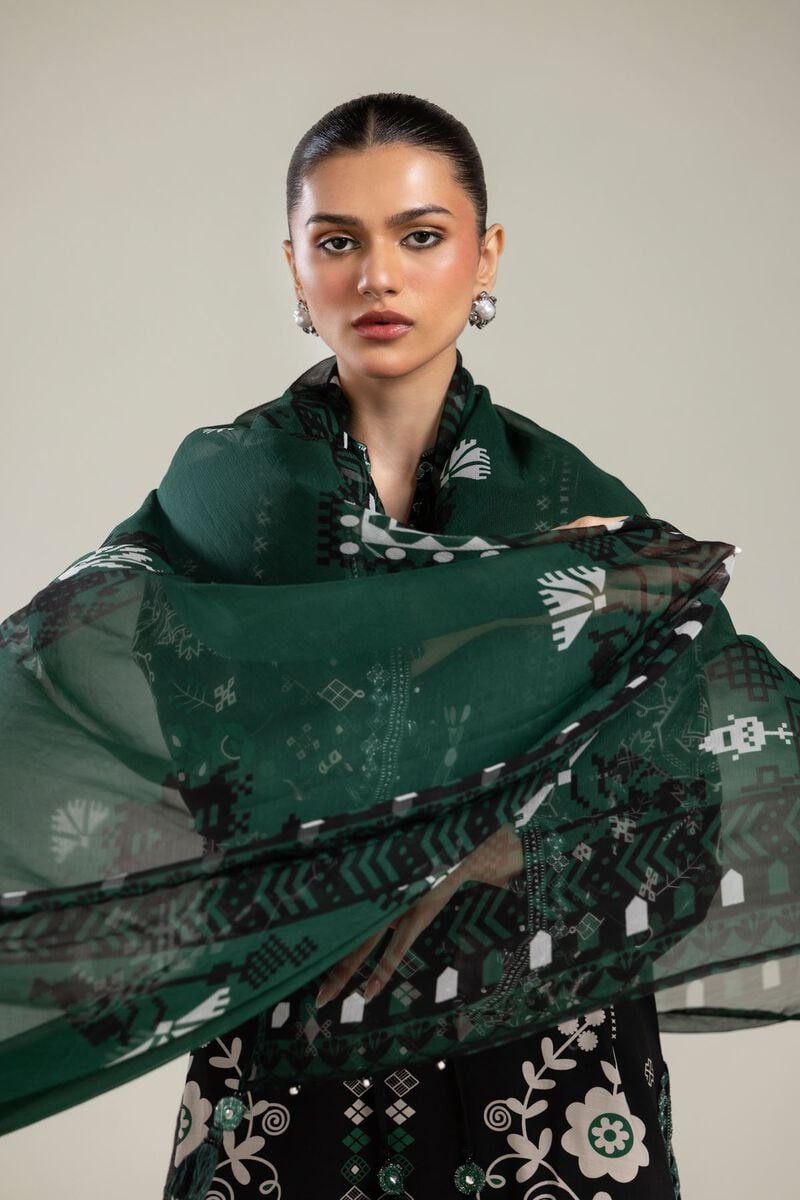 Embroidered | Chiffon | Green Floral Dupatta | USD 30.00