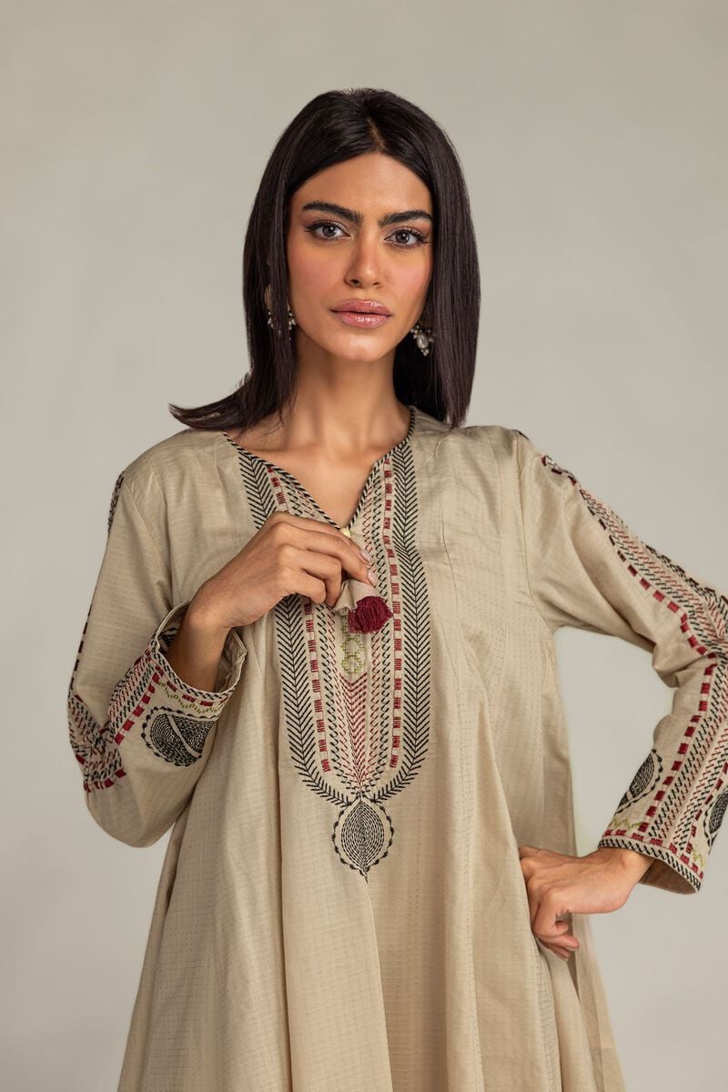 Embroidered | Cotton Dobby | Beige Cotton Kurta | USD 40.00