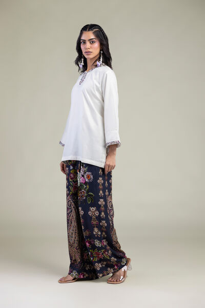 Embroidered | Viscose Crepe | Paisley Viscose Trousers | USD 35.00