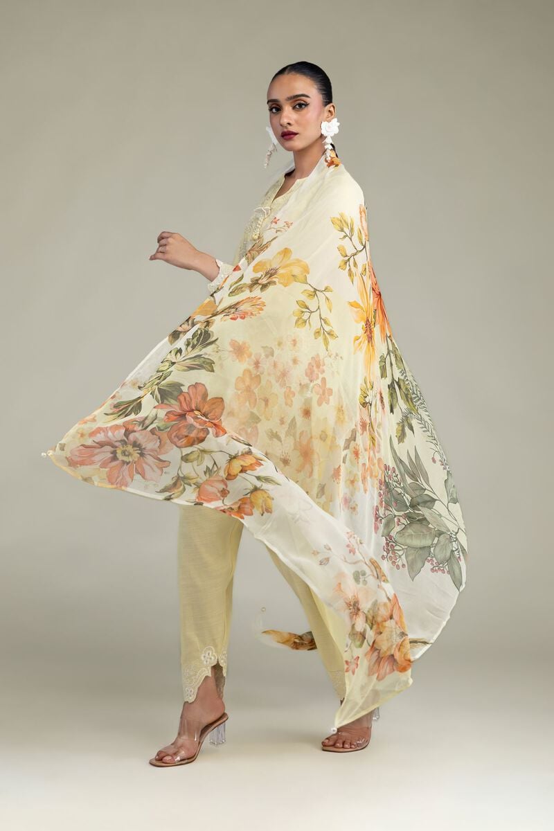 Embroidered | Chiffon | Yellow Chiffon Dupatta | USD 30.00