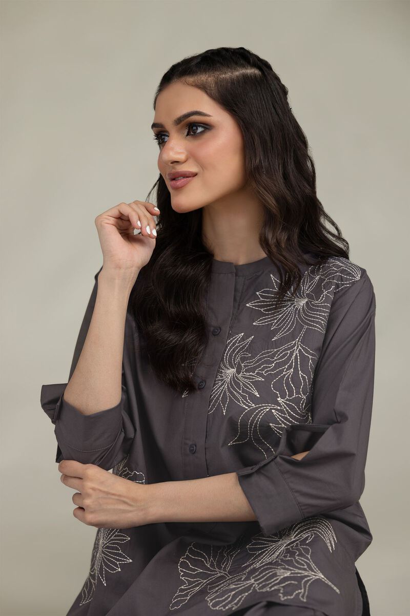Embroidered | Poplin | Gray Poplin Shirt | USD 35.00