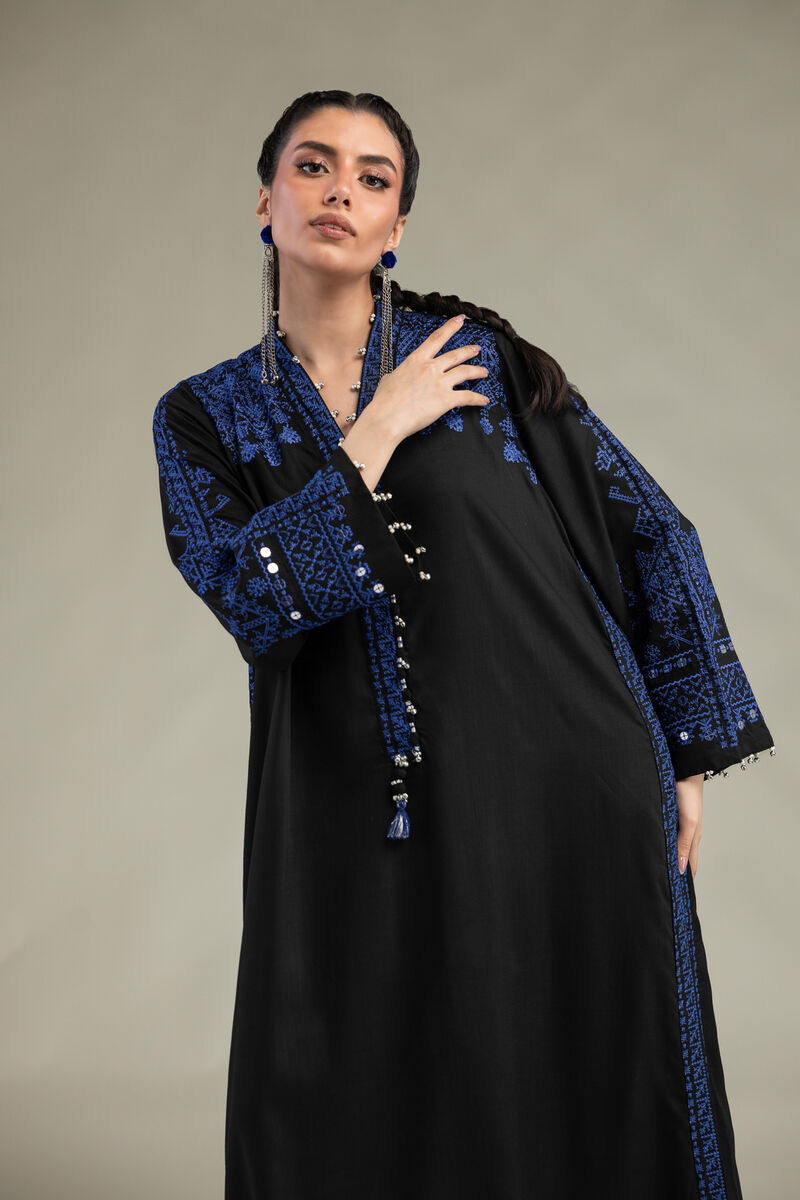 Embroidered | Raw Silk | V-Neck Longline Kurta | USD 65.00