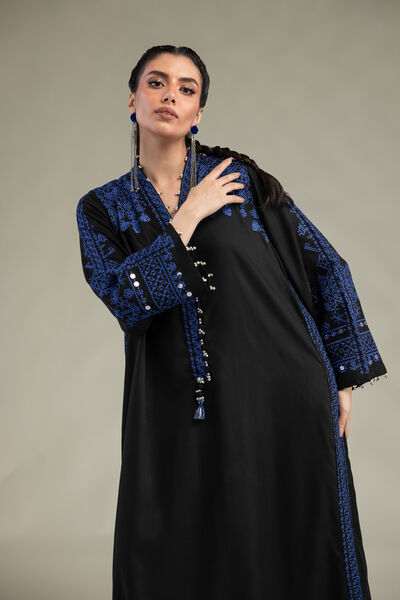 Embroidered | Raw Silk | V-Neck Longline Kurta | USD 65.00