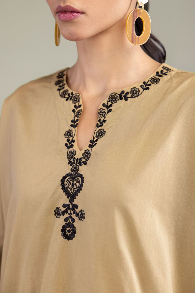 Embroidered | Cambric | Beige Cambric Kurta | USD 40.00