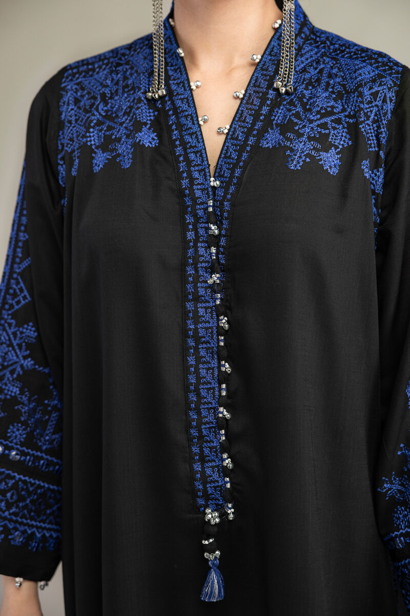 Embroidered | Raw Silk | V-Neck Longline Kurta | USD 65.00