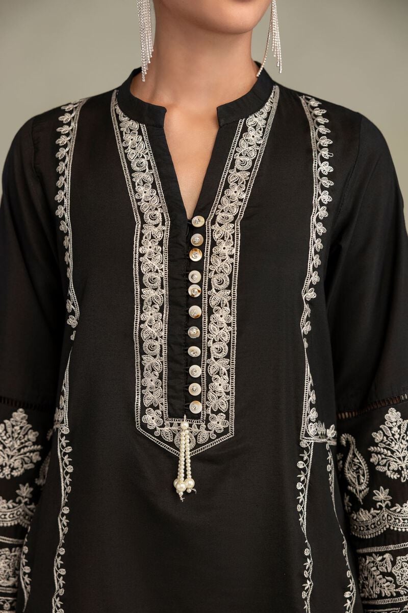 Printed | Raw Silk | Long Black Kurta | USD 55.00