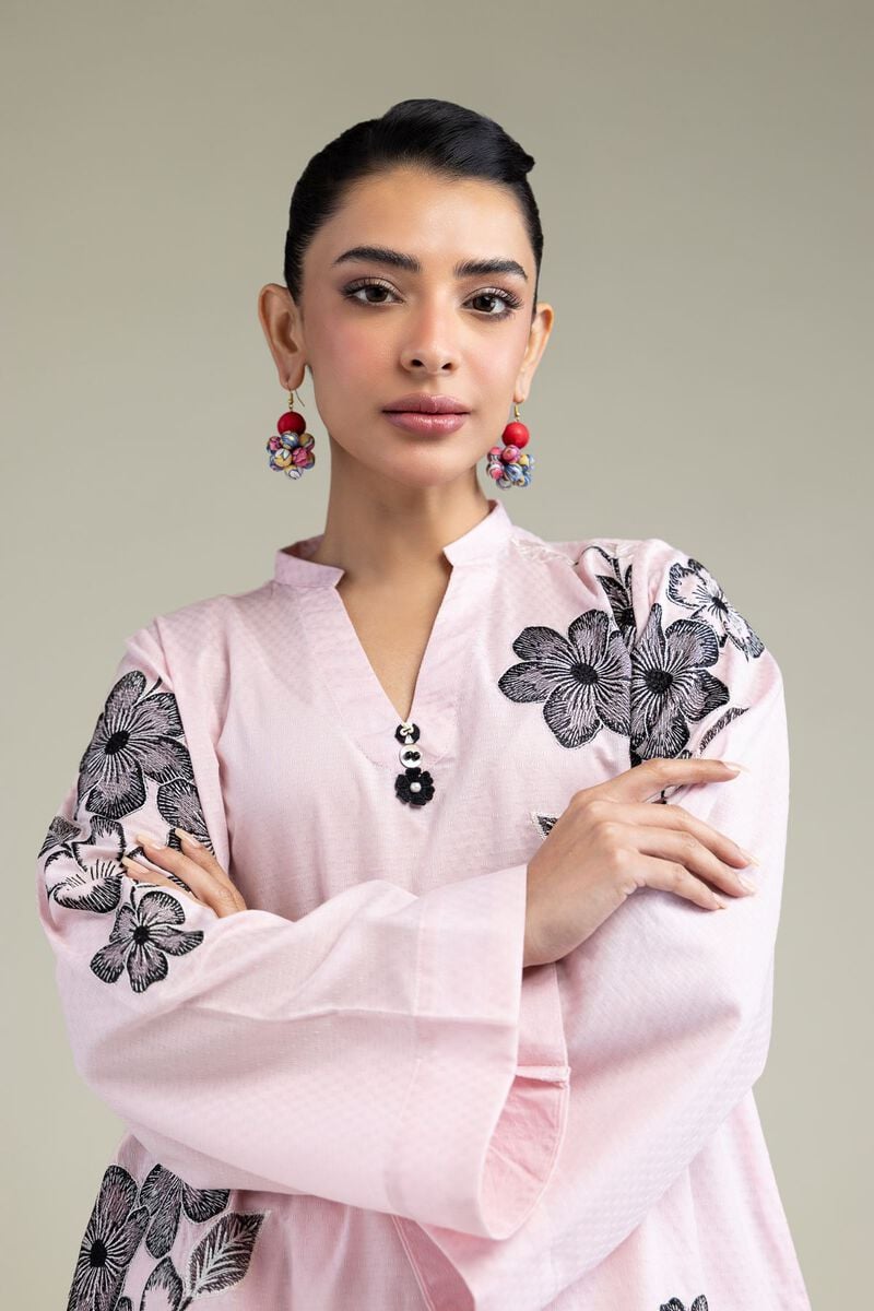 Embroidered | Cotton Dobby | Floral Pink Kurta | USD 40.00