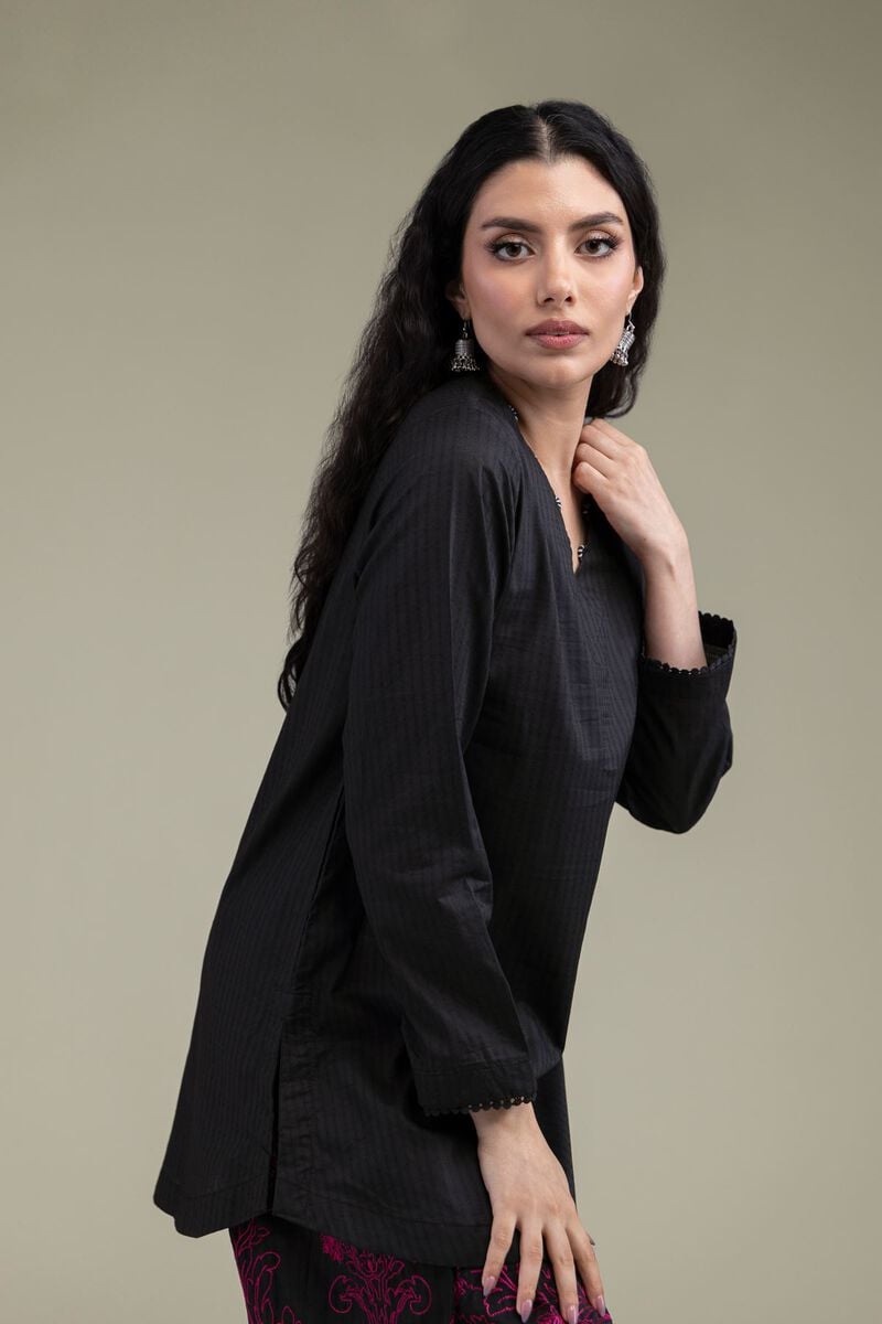 Embroidered | Cotton Dobby | Short Black Kurta | USD 35.00