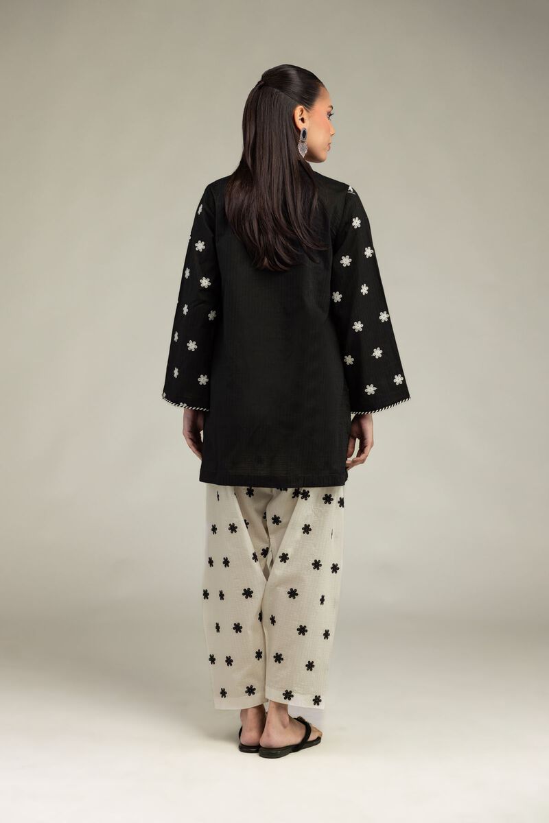 Embroidered | Cotton Dobby | Black V-Neck Kurta | USD 40.00