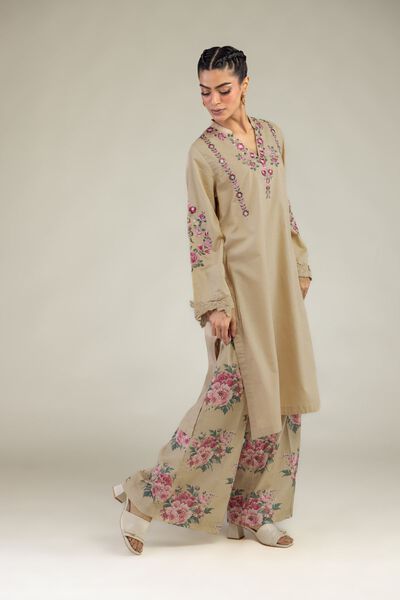 Printed | Cotton Dobby | Floral Beige Pants | USD 30.00