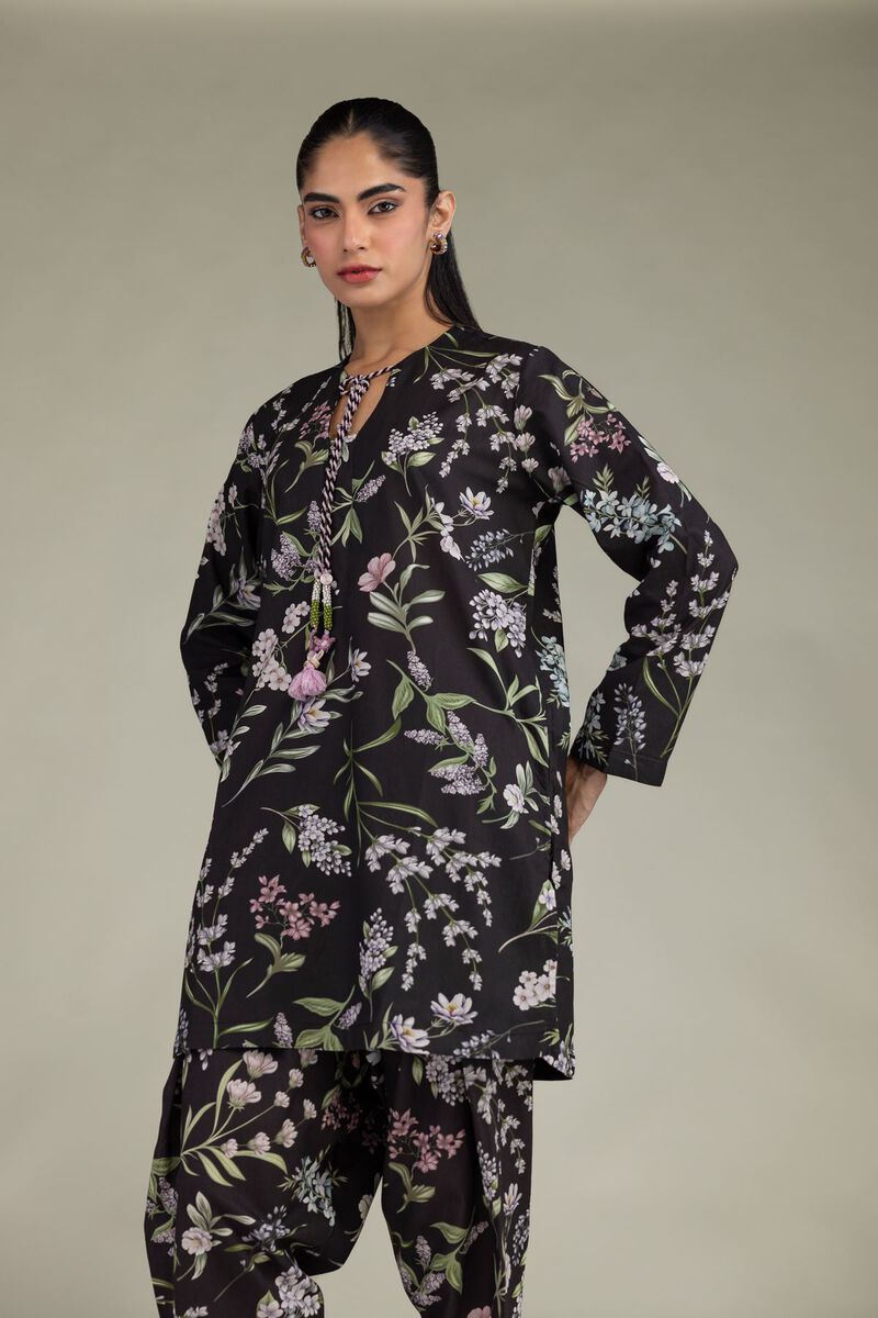 Printed | Cotton Viscose | Black Floral Kurta | USD 40.00