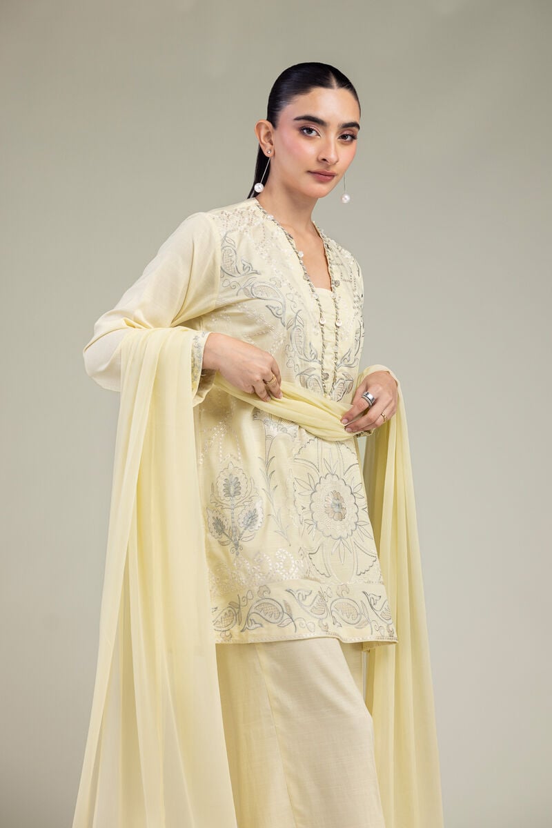 Embroidered | Chiffon | Yellow Chiffon Dupatta | USD 40.00
