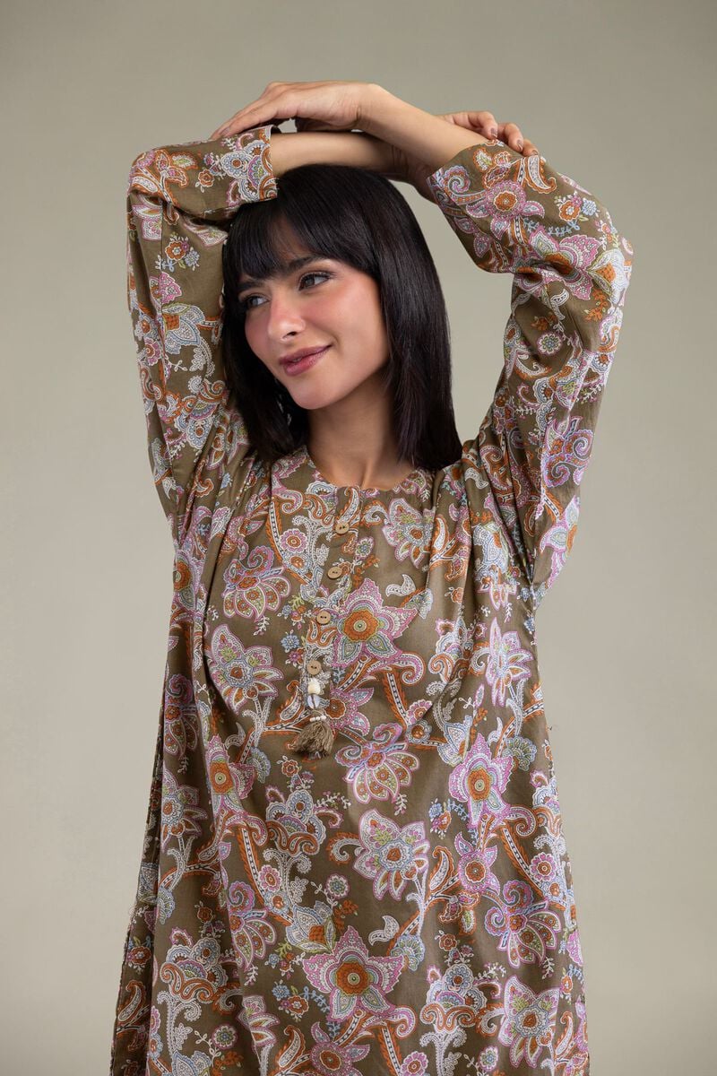 Printed | Cambric | Brown Cambric Kurta | USD 30.00